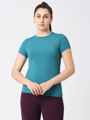 Women Sea Green Regular Fit Solid Top - FLY TECH TEE-SG