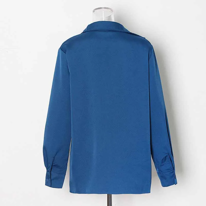 Women V Neck Silk Blouse Loose Franch Shirt