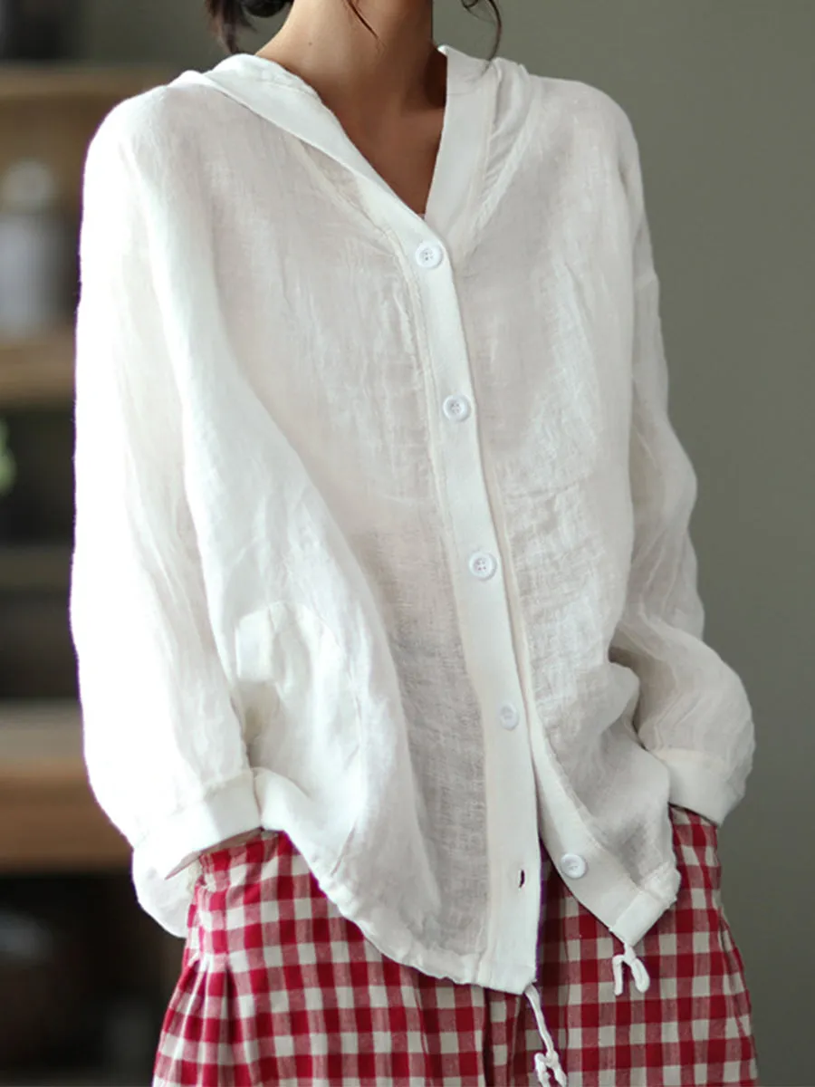 Women's Retro Loose Hooded Oversized Long Sleeve Cardigan