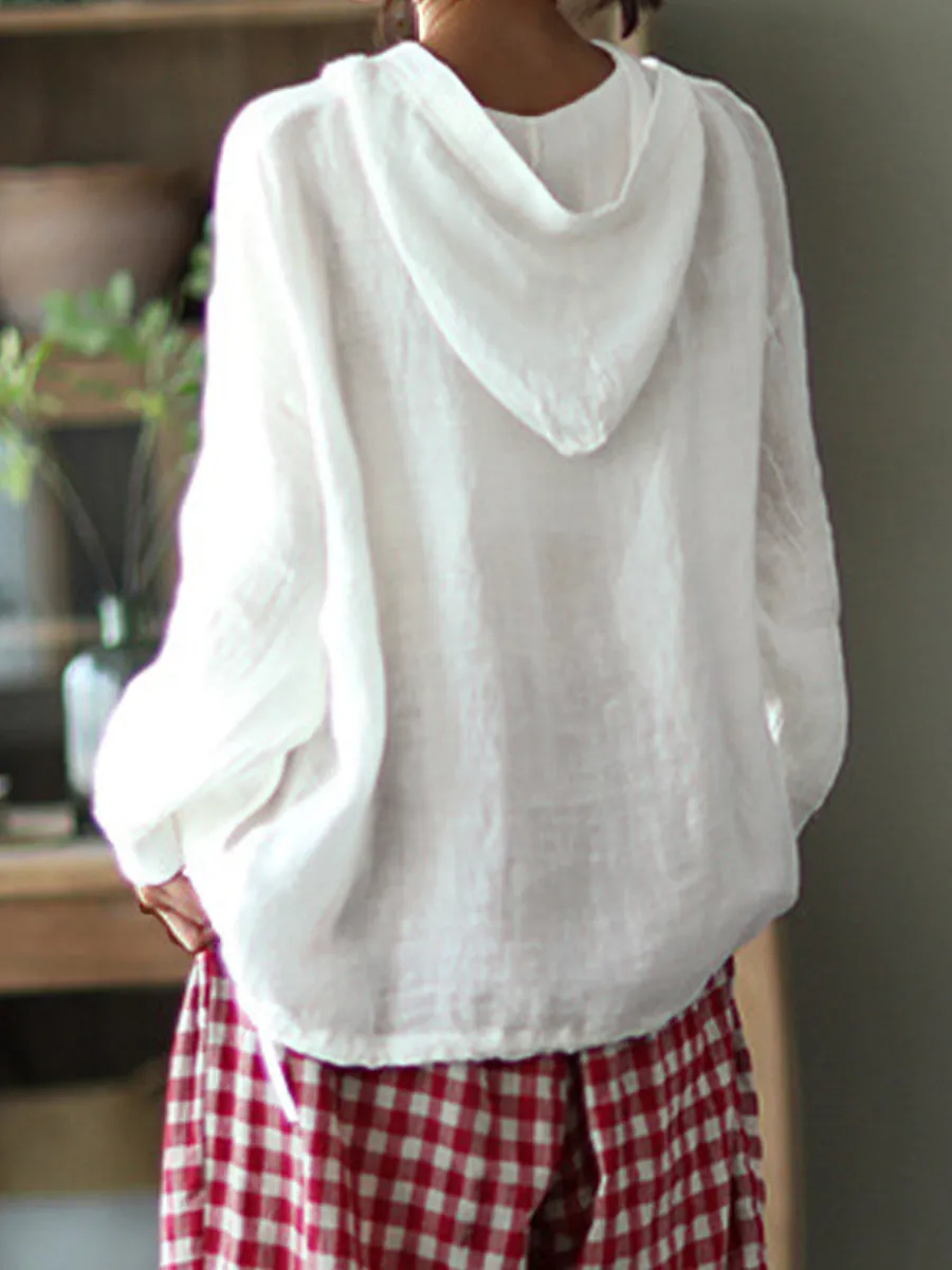 Women's Retro Loose Hooded Oversized Long Sleeve Cardigan