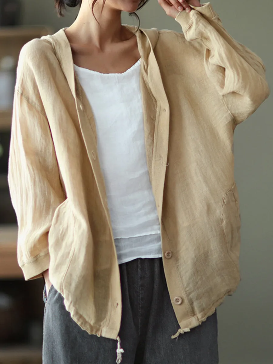 Women's Retro Loose Hooded Oversized Long Sleeve Cardigan