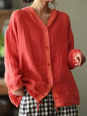 Women's Retro Loose Hooded Oversized Long Sleeve Cardigan