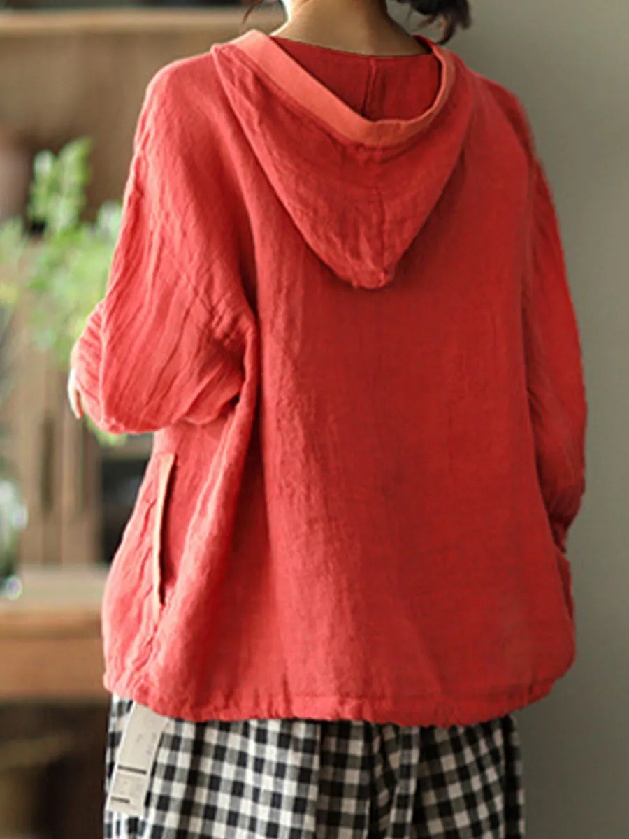 Women's Retro Loose Hooded Oversized Long Sleeve Cardigan