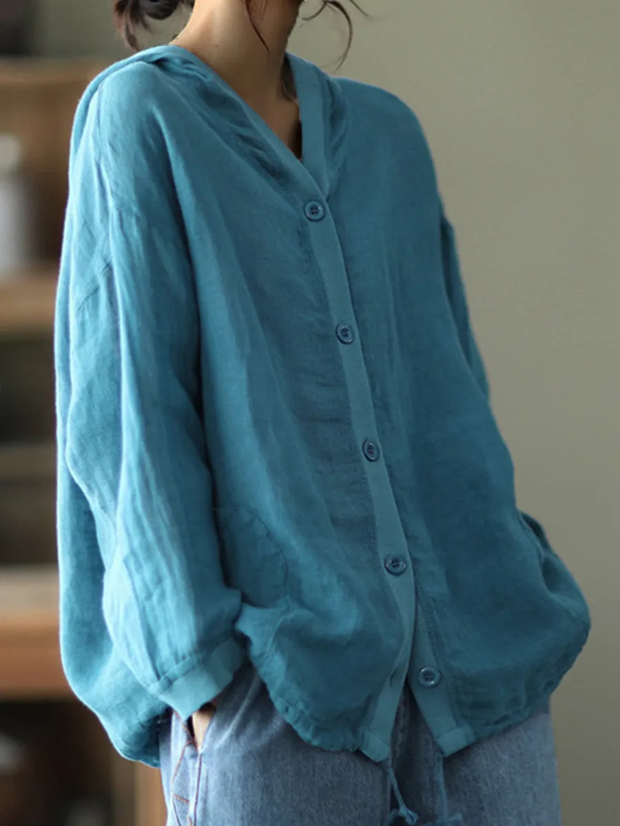 Women's Retro Loose Hooded Oversized Long Sleeve Cardigan