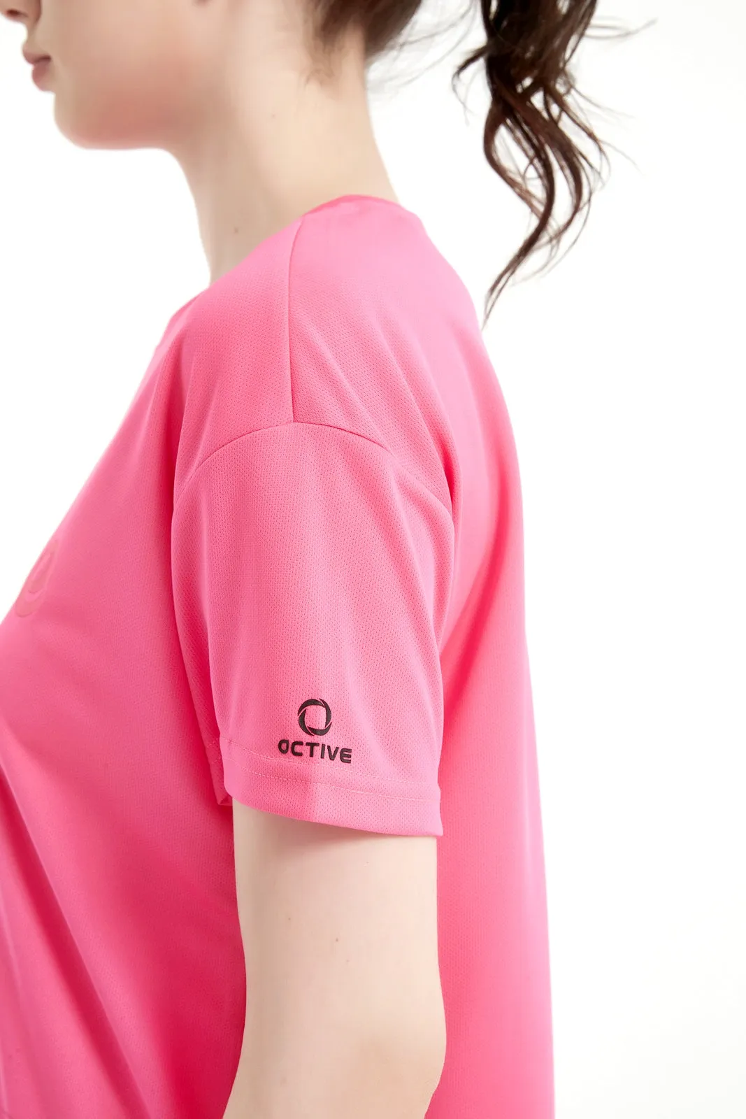 Women's SS Chest Printed Crew Neck Tee