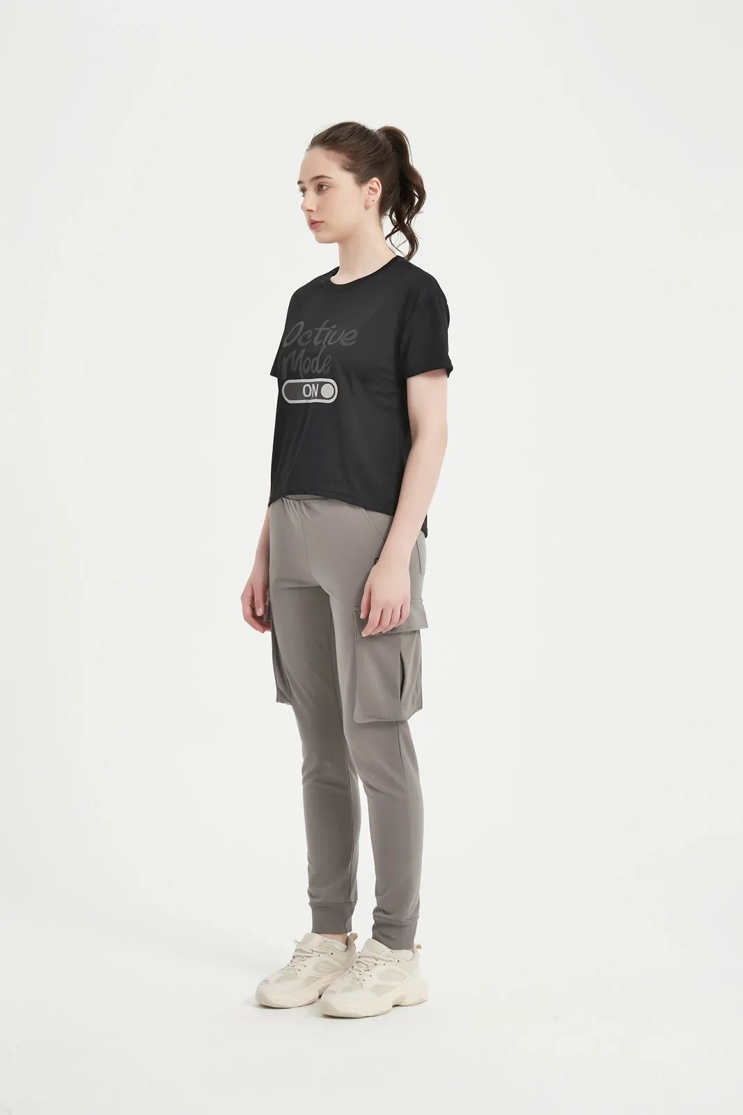 Women's SS Chest Printed Crew Neck Tee