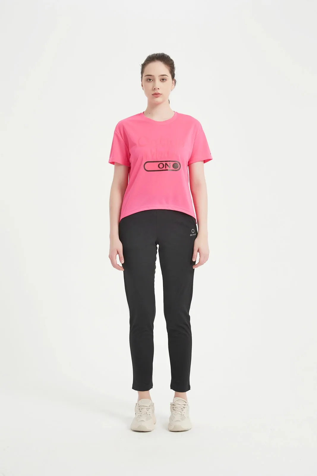 Women's SS Chest Printed Crew Neck Tee
