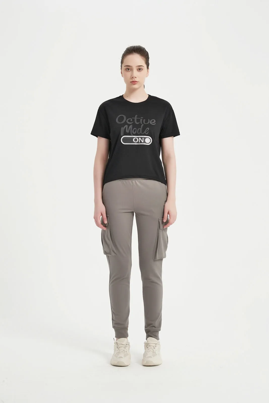 Women's SS Chest Printed Crew Neck Tee