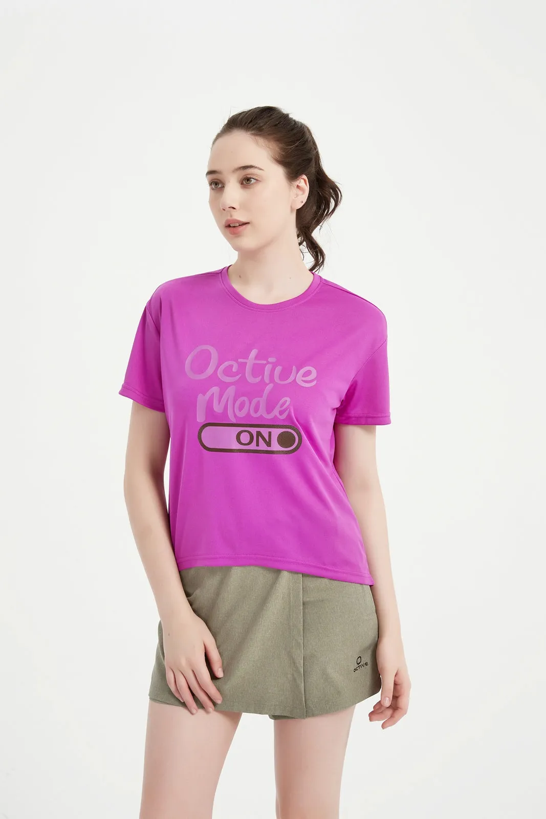 Women's SS Chest Printed Crew Neck Tee