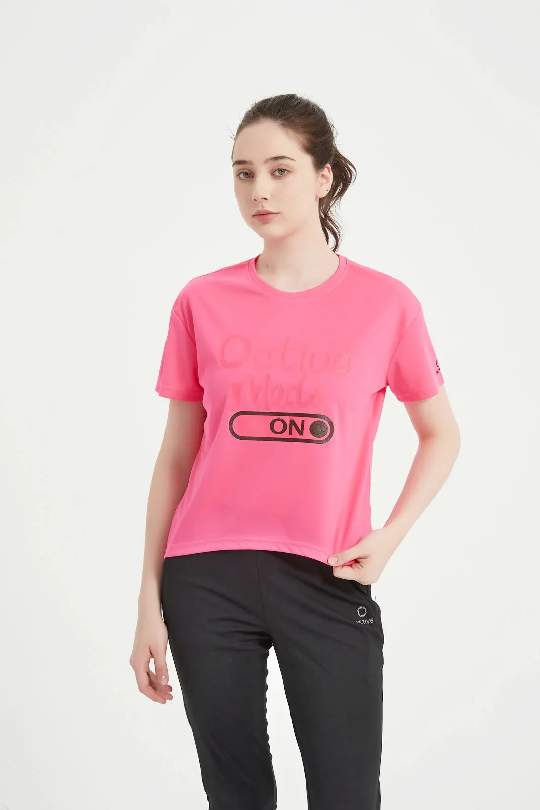 Women's SS Chest Printed Crew Neck Tee