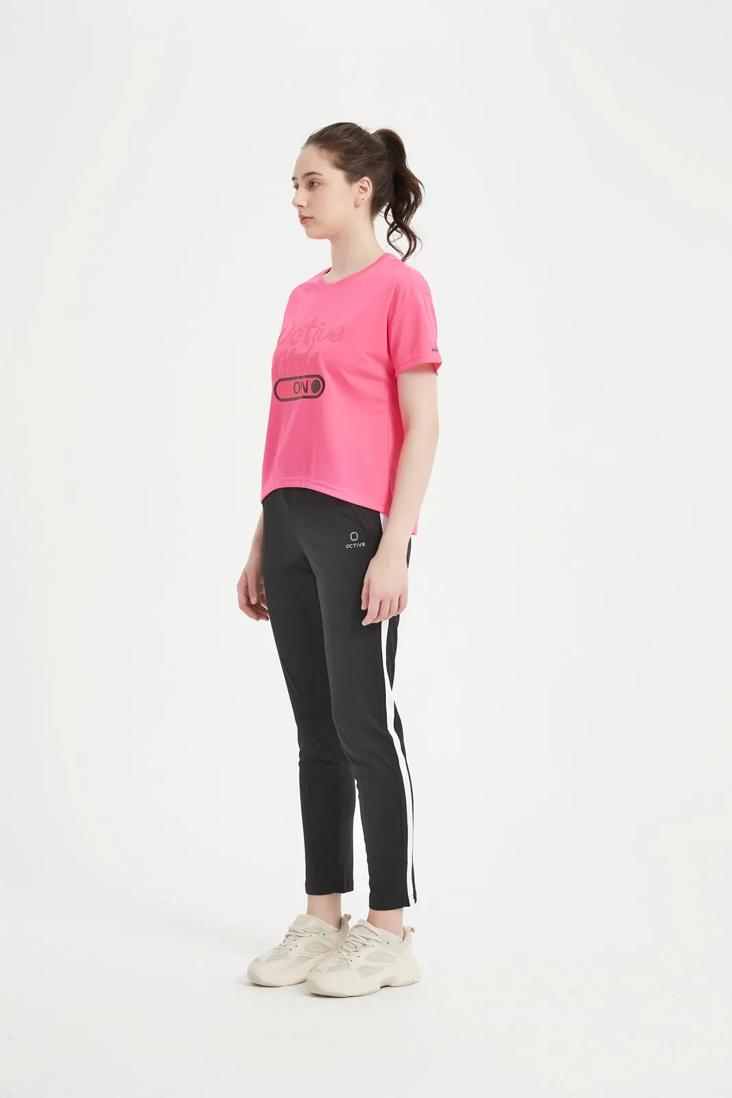 Women's SS Chest Printed Crew Neck Tee