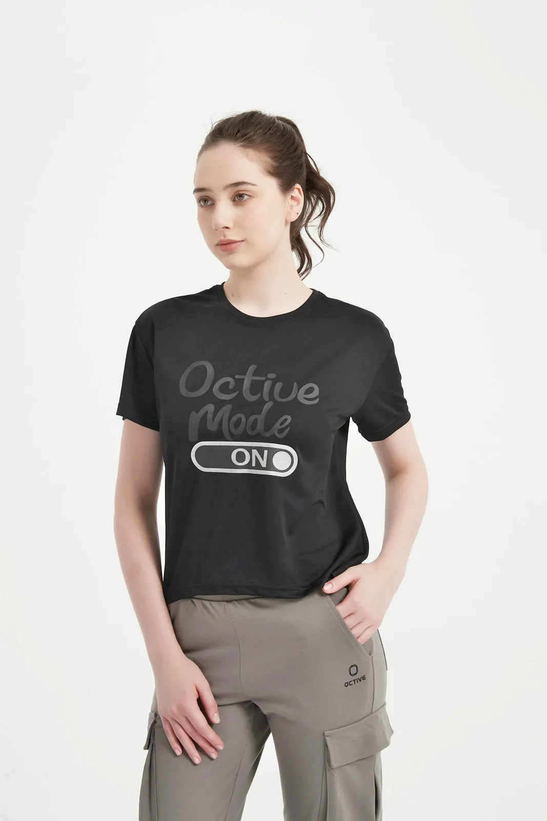 Women's SS Chest Printed Crew Neck Tee