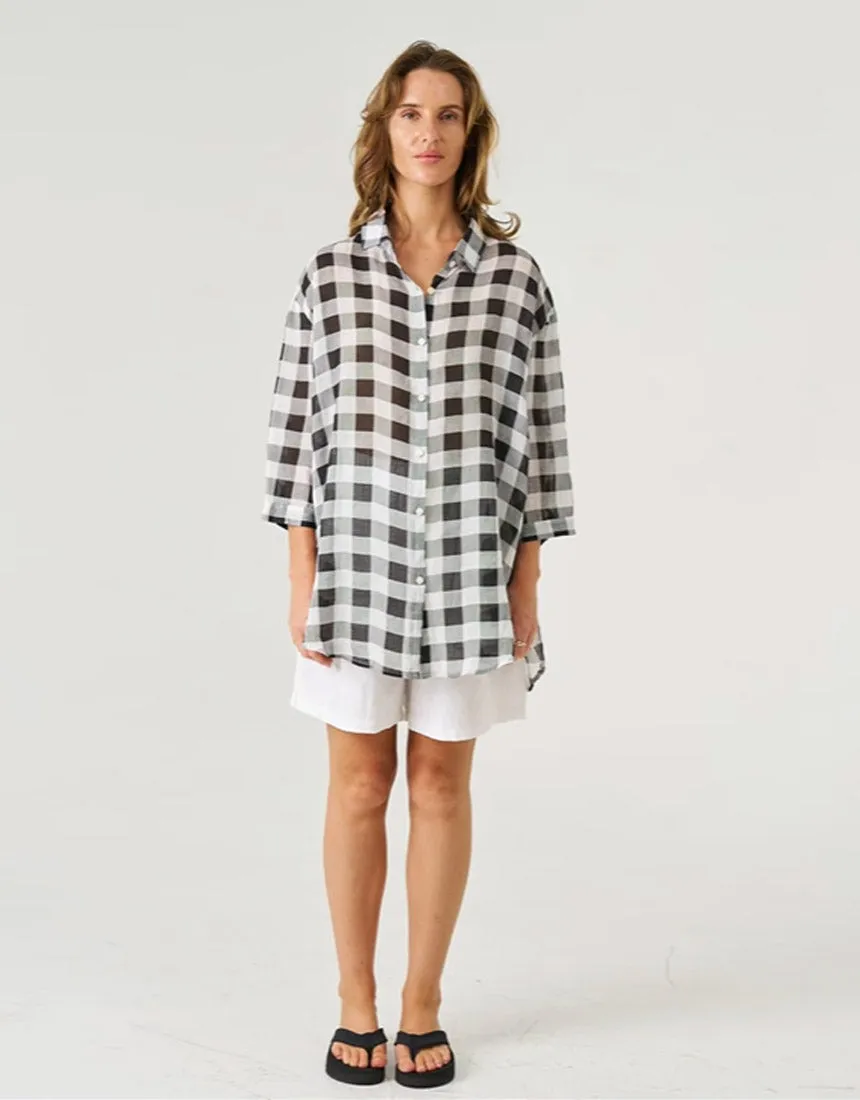 Worthier Linen Check Shirt - Black/White