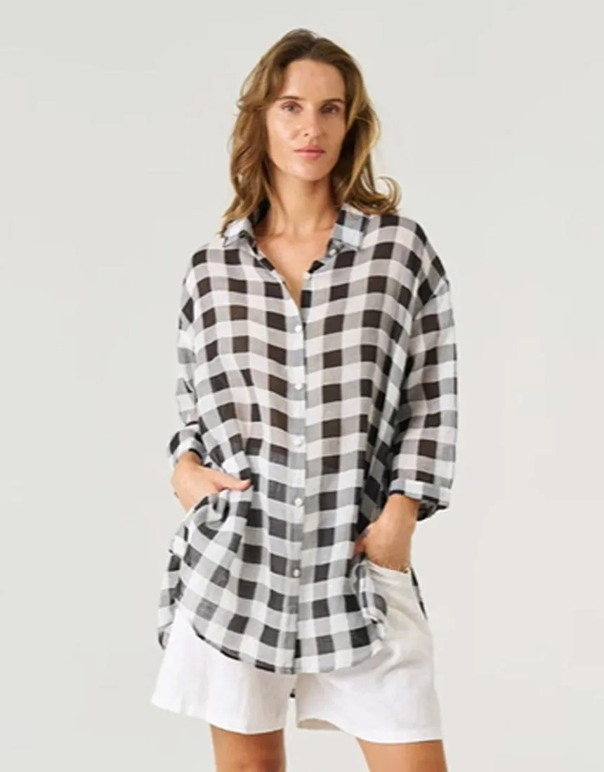 Worthier Linen Check Shirt - Black/White