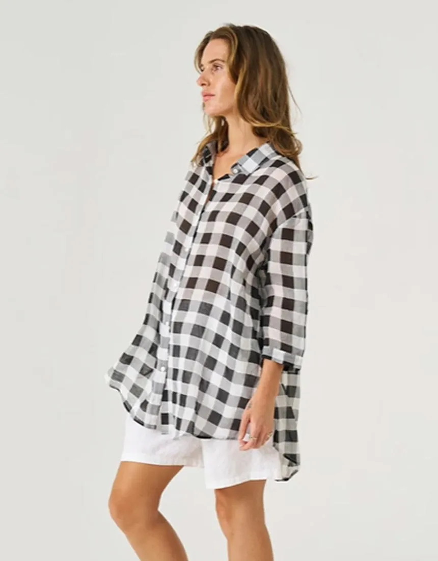 Worthier Linen Check Shirt - Black/White
