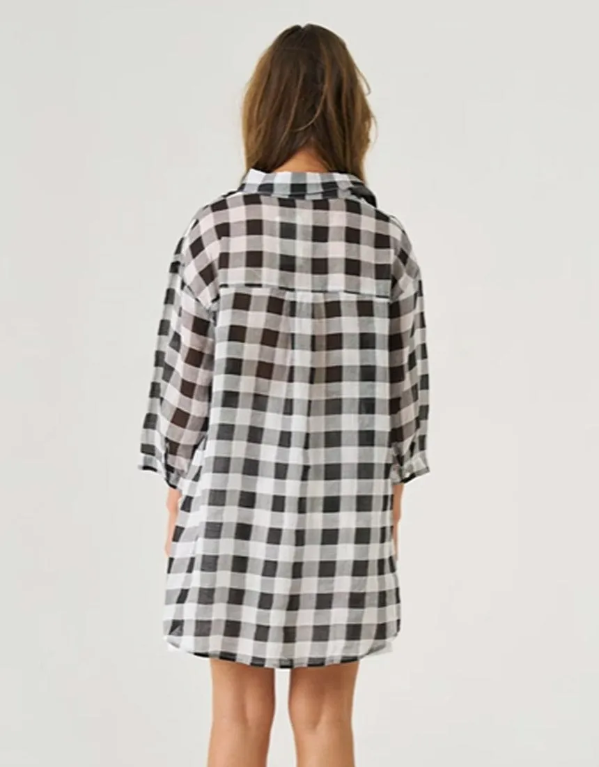 Worthier Linen Check Shirt - Black/White