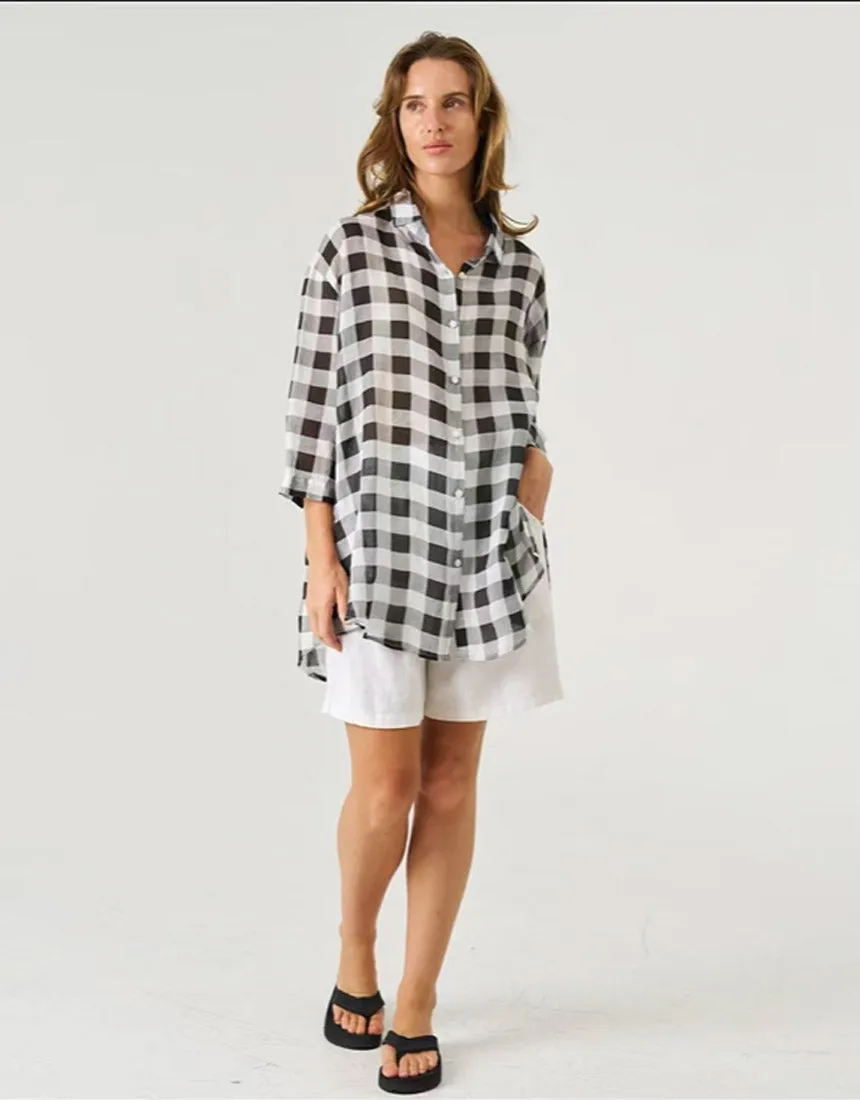 Worthier Linen Check Shirt - Black/White