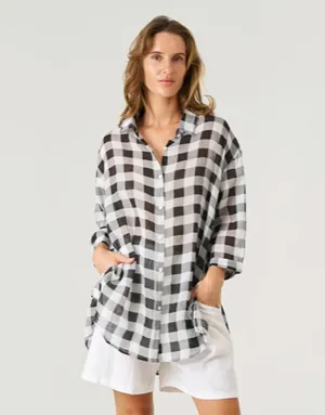 Worthier Linen Check Shirt - Black/White