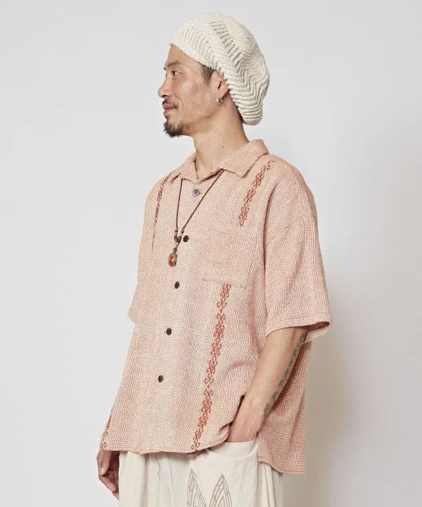 Woven Cotton Open Collar Shirt