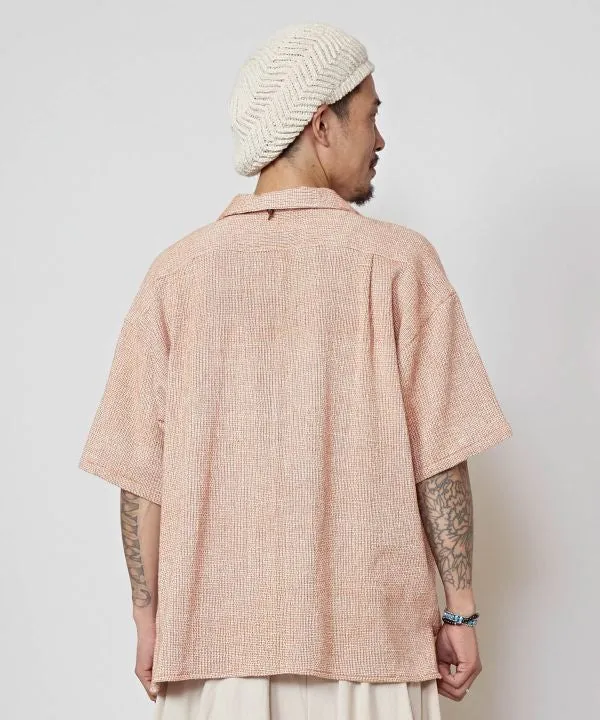 Woven Cotton Open Collar Shirt