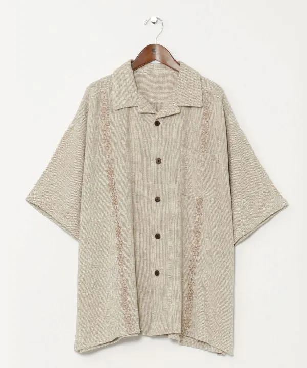 Woven Cotton Open Collar Shirt