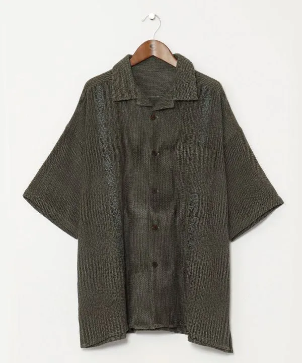 Woven Cotton Open Collar Shirt