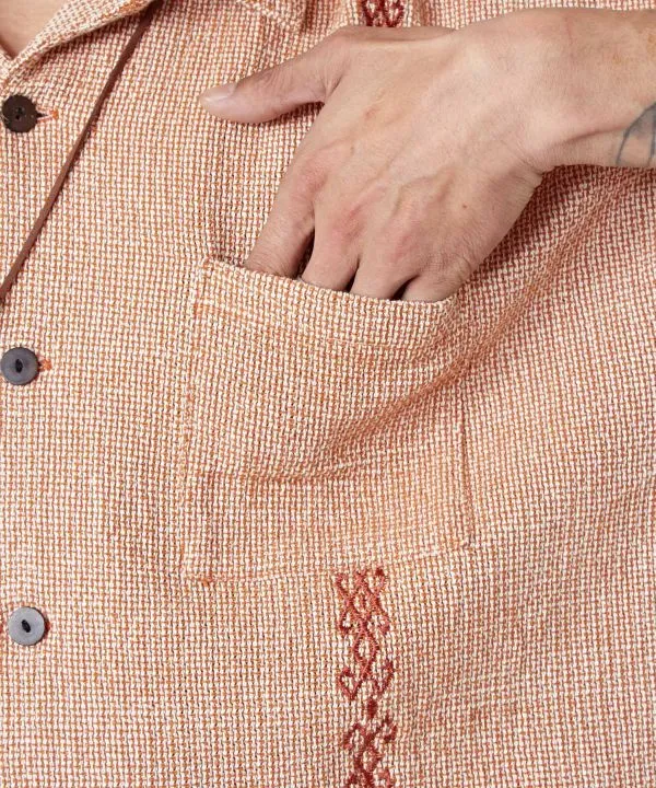 Woven Cotton Open Collar Shirt