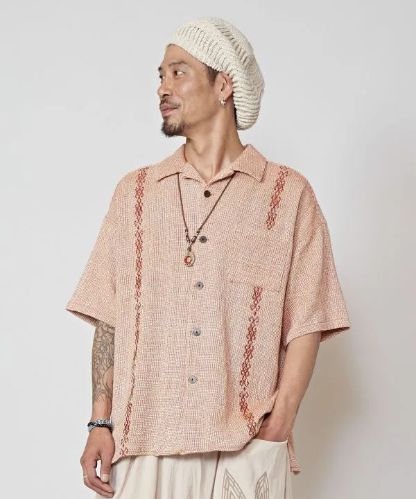 Woven Cotton Open Collar Shirt