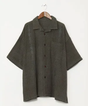 Woven Cotton Open Collar Shirt