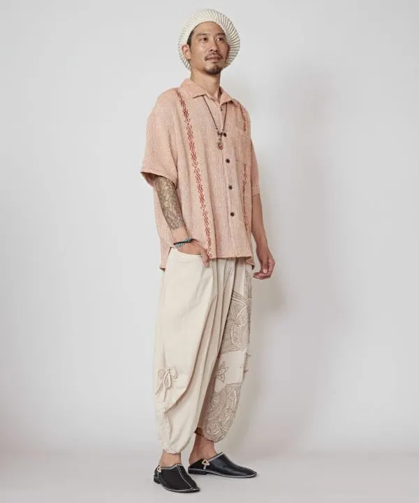 Woven Cotton Open Collar Shirt