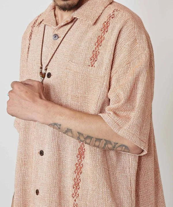 Woven Cotton Open Collar Shirt