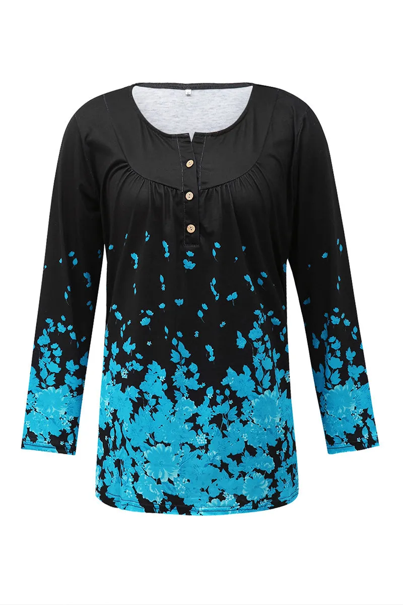 WR3391 Graphic Henley Sweatshirt Top