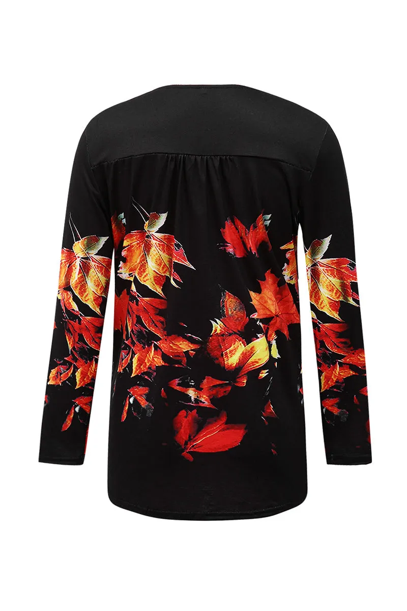WR3391 Graphic Henley Sweatshirt Top