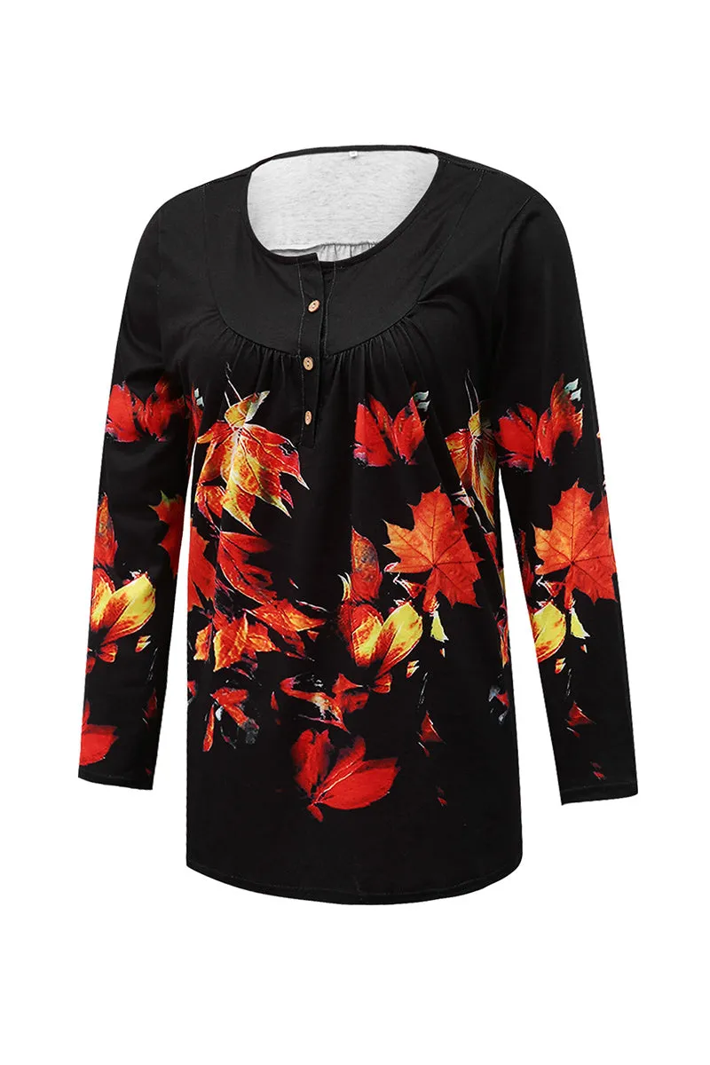 WR3391 Graphic Henley Sweatshirt Top