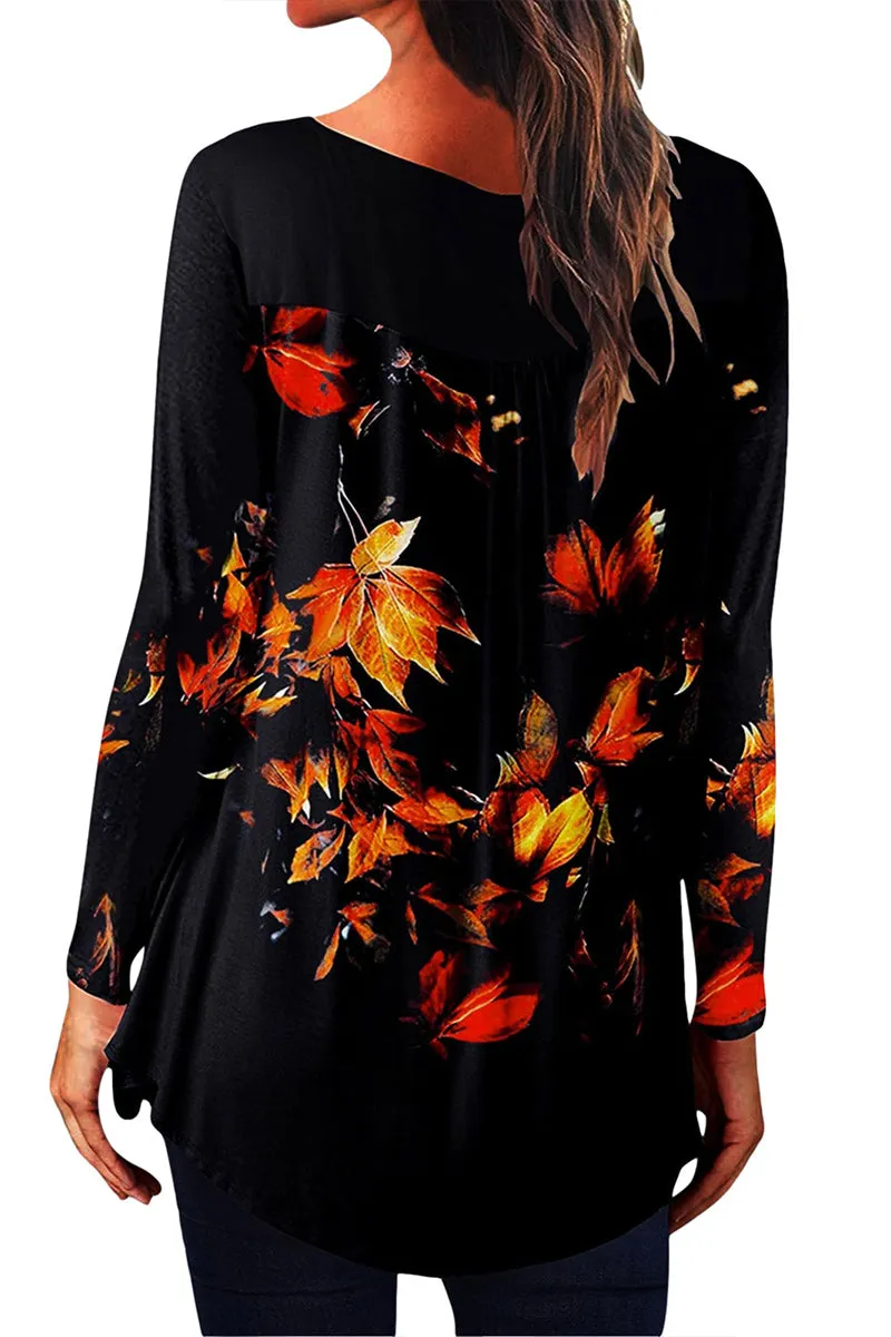 WR3391 Graphic Henley Sweatshirt Top
