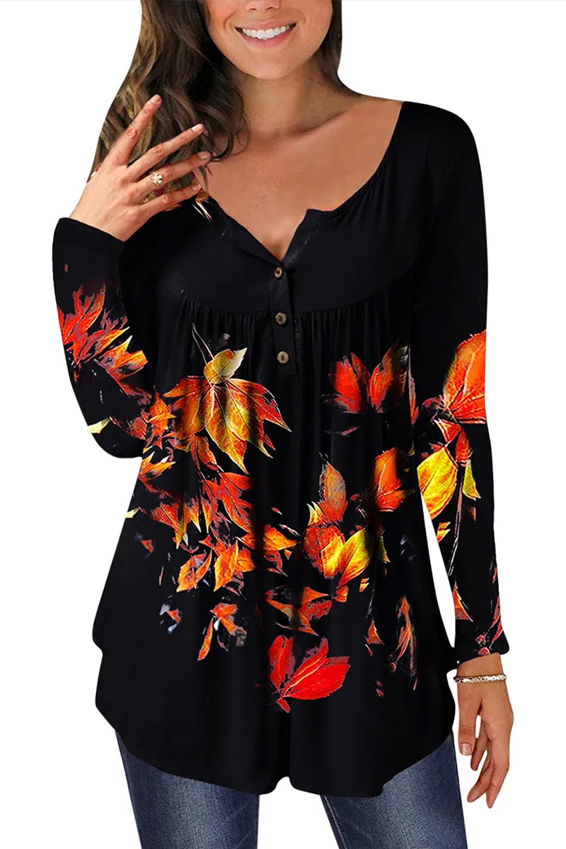 WR3391 Graphic Henley Sweatshirt Top