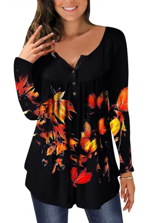 WR3391 Graphic Henley Sweatshirt Top