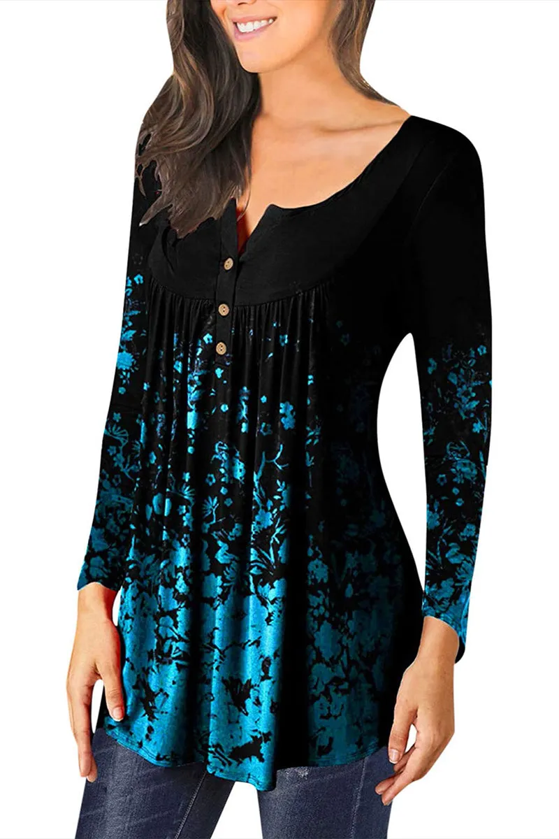 WR3391 Graphic Henley Sweatshirt Top