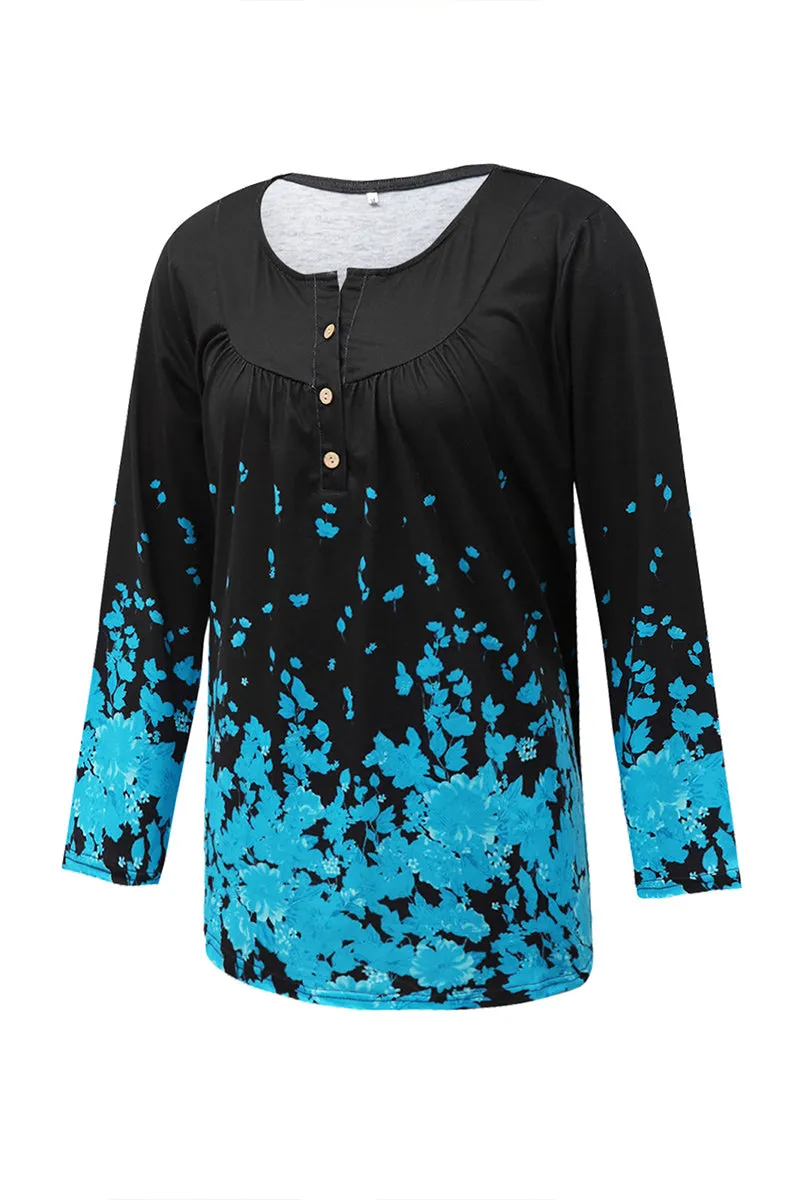 WR3391 Graphic Henley Sweatshirt Top