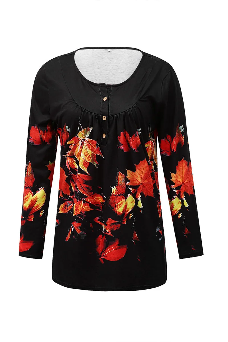 WR3391 Graphic Henley Sweatshirt Top