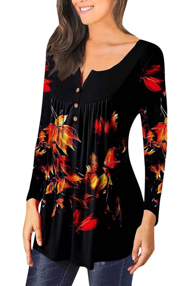 WR3391 Graphic Henley Sweatshirt Top