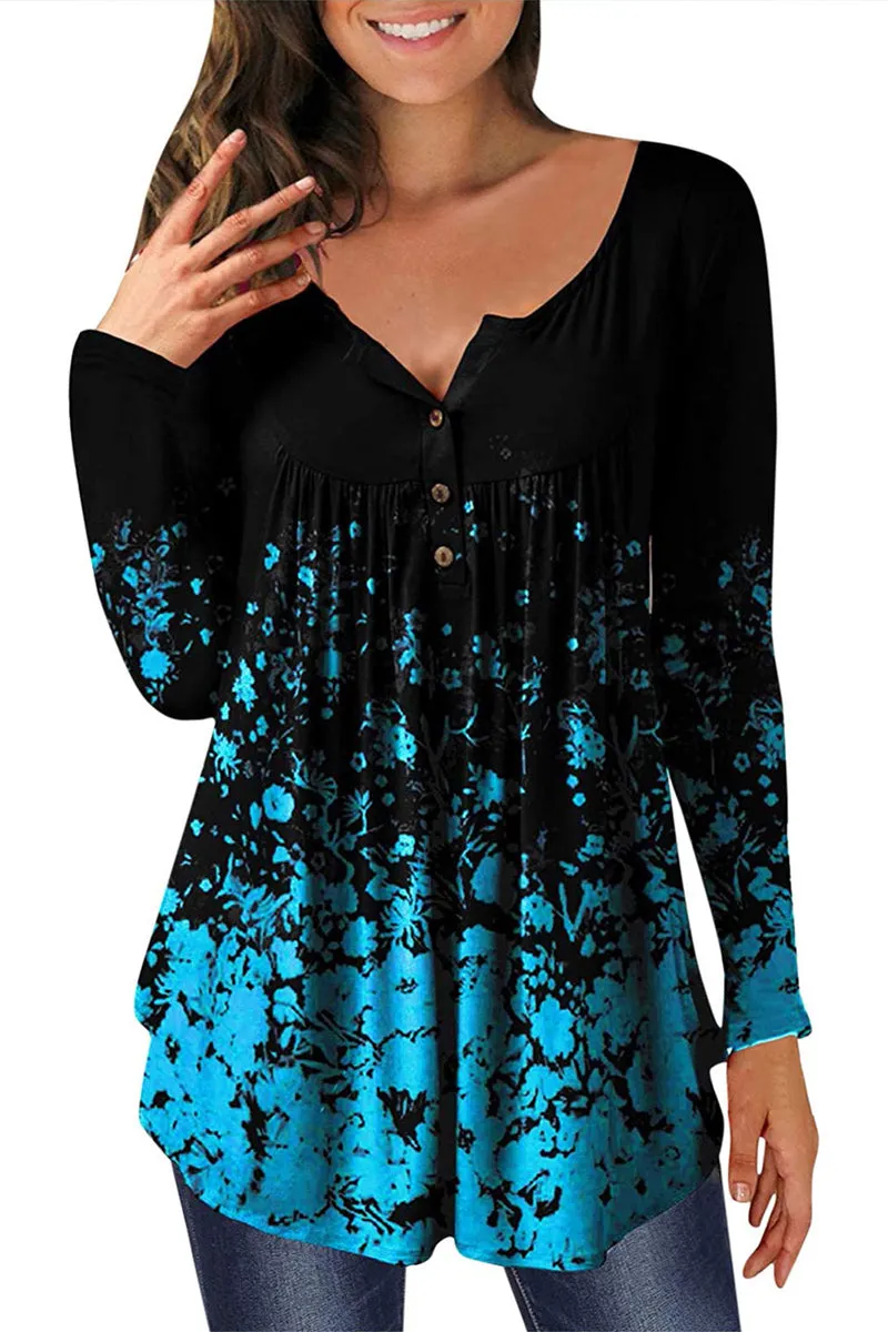 WR3391 Graphic Henley Sweatshirt Top