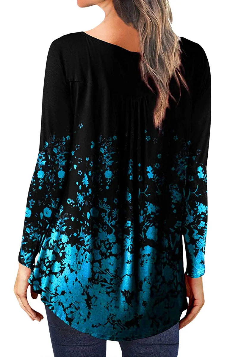 WR3391 Graphic Henley Sweatshirt Top