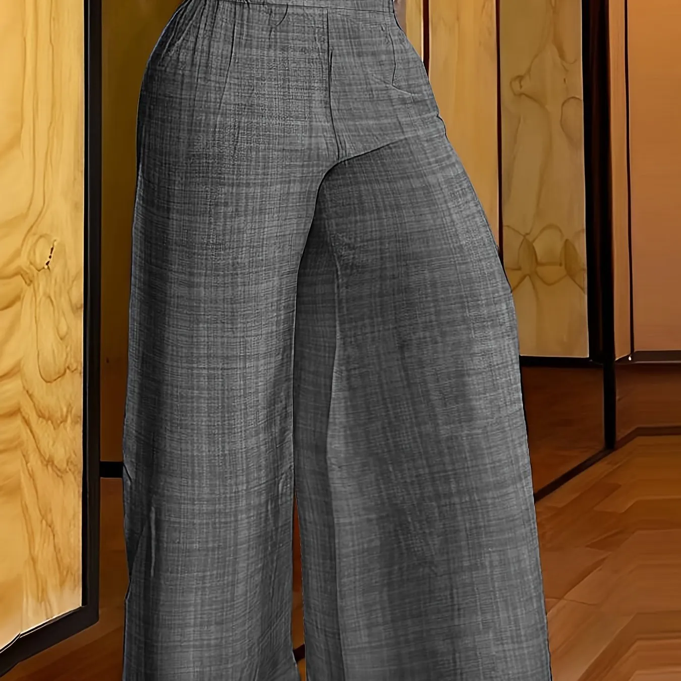 xieyinshe  Solid Simple Palazzo Pants, Casual Wide Leg Elastic Waist Pants, Women's Clothing
