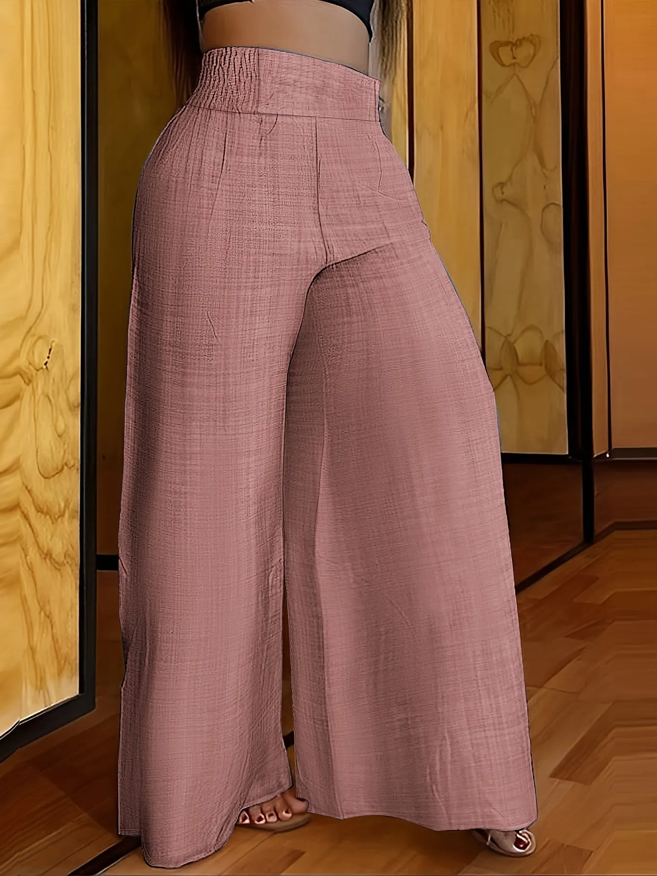 xieyinshe  Solid Simple Palazzo Pants, Casual Wide Leg Elastic Waist Pants, Women's Clothing