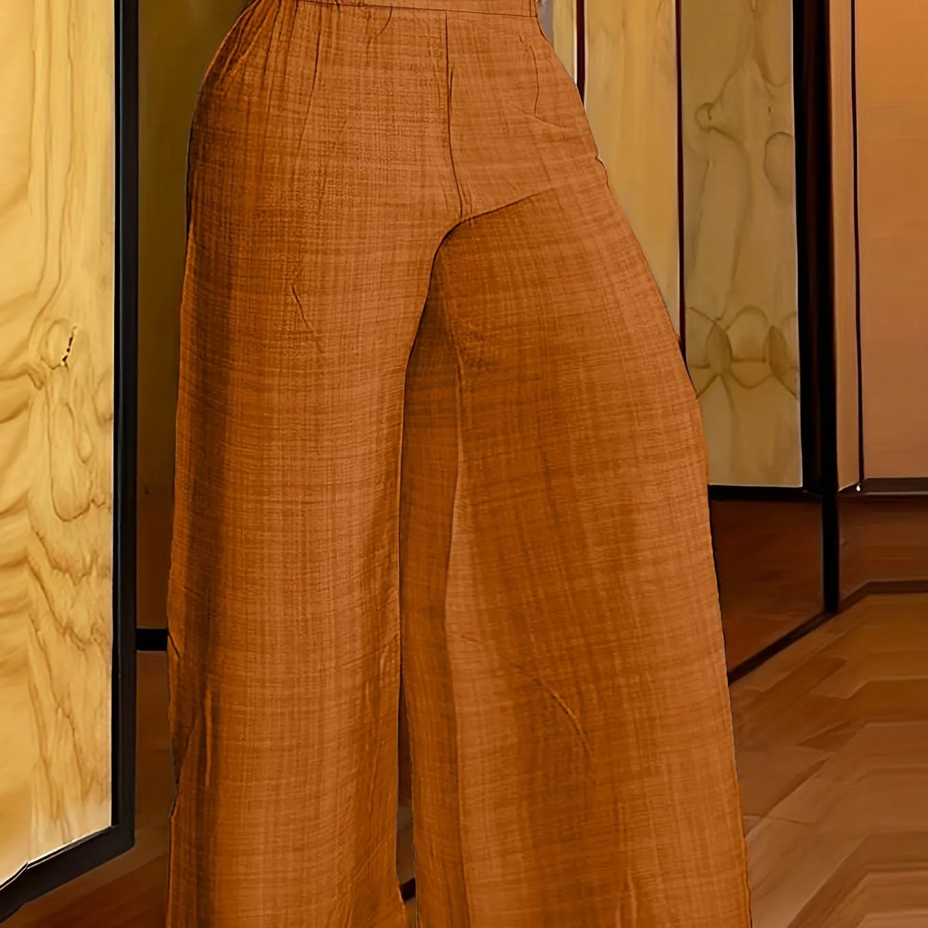 xieyinshe  Solid Simple Palazzo Pants, Casual Wide Leg Elastic Waist Pants, Women's Clothing