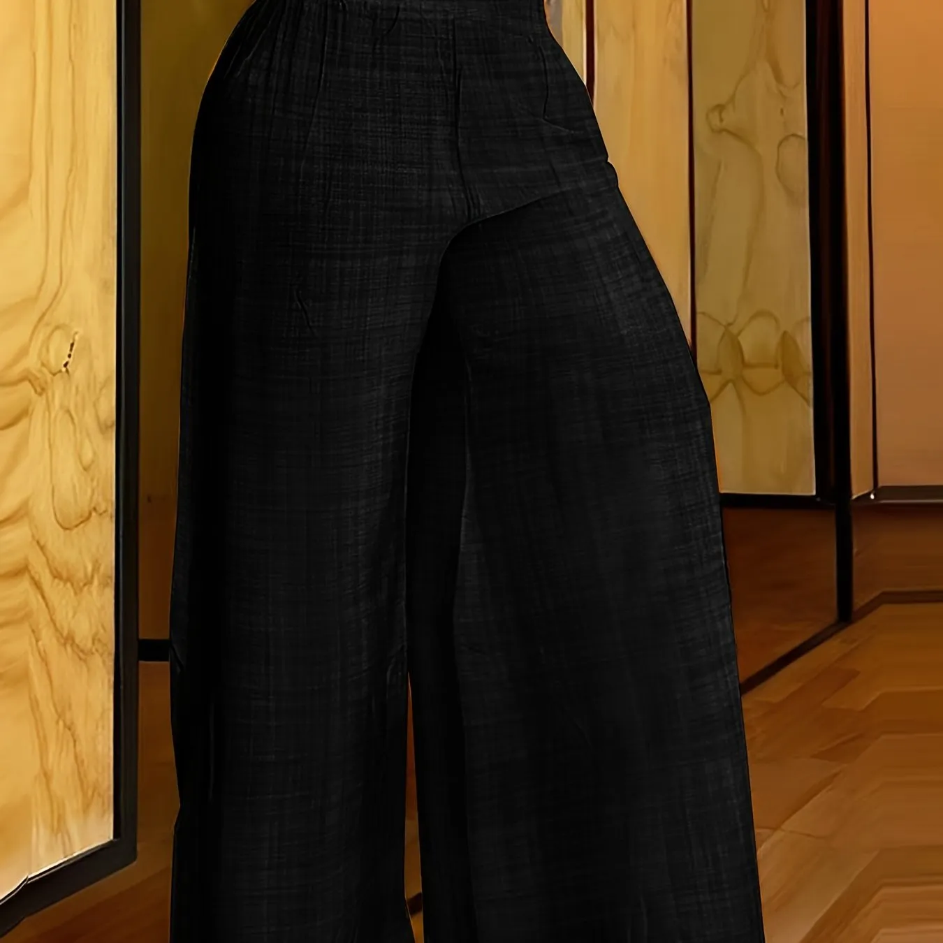xieyinshe  Solid Simple Palazzo Pants, Casual Wide Leg Elastic Waist Pants, Women's Clothing
