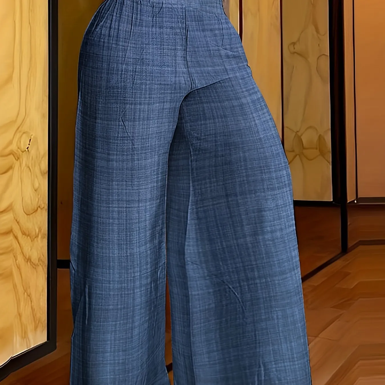 xieyinshe  Solid Simple Palazzo Pants, Casual Wide Leg Elastic Waist Pants, Women's Clothing