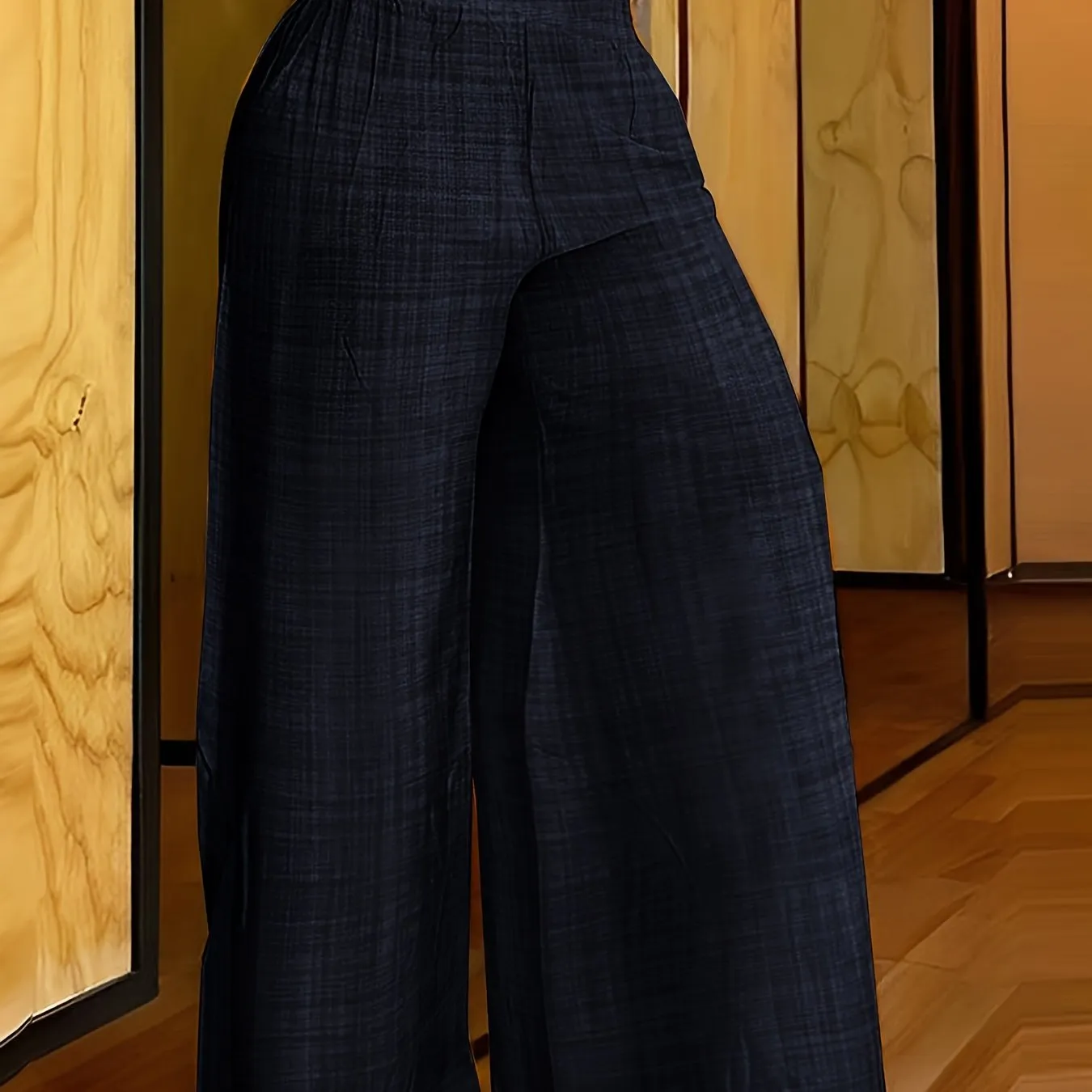 xieyinshe  Solid Simple Palazzo Pants, Casual Wide Leg Elastic Waist Pants, Women's Clothing