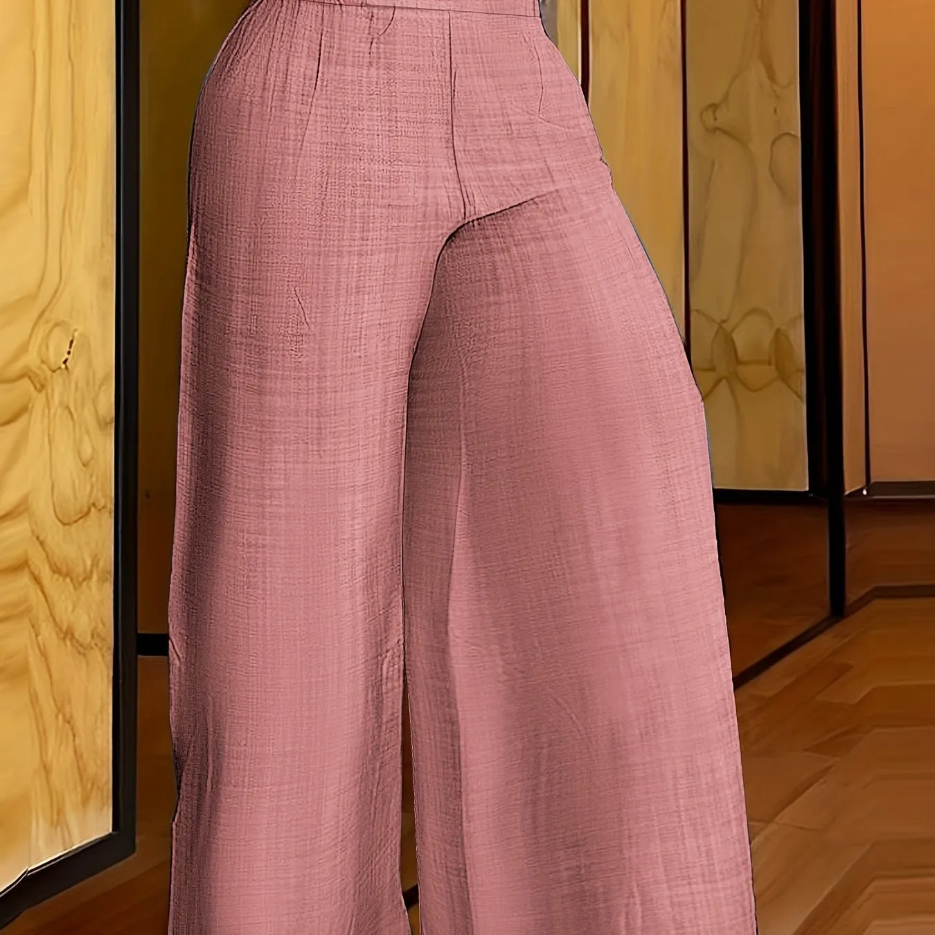 xieyinshe  Solid Simple Palazzo Pants, Casual Wide Leg Elastic Waist Pants, Women's Clothing